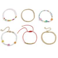 Seedbead Set de bracelet, avec perle de plastique & alliage de zinc, Placage de couleur d'or, 6 pièces & bijoux de mode & pour femme, Vendu par fixé