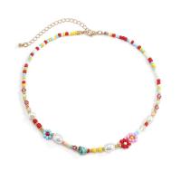 Petite perle en verre de collier 
, Seedbead, avec perle de plastique & alliage de zinc, avec 2.7inch chaînes de rallonge, bijoux de mode & pour femme, multicolore Environ 13.8 pouce, Vendu par PC