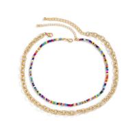 Petite perle en verre de collier 
, Seedbead, avec chaîne en aluminium, avec 2.7inch chaînes de rallonge, Placage de couleur d'or, 2 pièces & bijoux de mode & pour femme Environ 13.8 pouce, Environ 15.7 pouce, Vendu par fixé