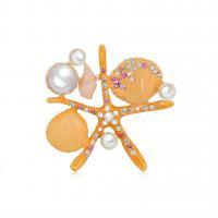 Rhinestone Zinc Alloy Brooch, with Rhinestone & Plastic Pearl, Starfish, KC gold color plated, Unisex & enamel, yellow 