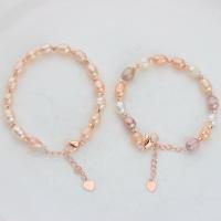 Kultivierten Süßwasser Perle Messing Armband, Natürliche kultivierte Süßwasserperlen, mit Messing & 304 Edelstahl, mit Verlängerungskettchen von 5cm, Galvanische Beschichtung, Einstellbar & für Frau, keine, Länge:ca. 18 cm, verkauft von PC