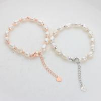 Kultivierten Süßwasser Perle Messing Armband, Natürliche kultivierte Süßwasserperlen, mit Messing & 304 Edelstahl, mit Verlängerungskettchen von 5cm, Galvanische Beschichtung, Einstellbar & für Frau, keine, Länge:ca. 18 cm, verkauft von PC