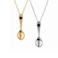 Stainless Steel Jewelry Necklace, 304 Stainless Steel, with 2 extender chain, Spoon, Vacuum Plating, Unisex .7 Inch 