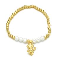 Cubic Zirconia Micro Pave Brass Bracelet, with Plastic Pearl, plated & micro pave cubic zirconia & for woman & enamel .1 Inch 