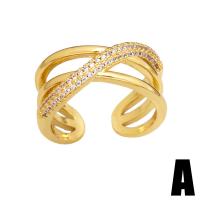 Cubic Zirconia Micro Pave Brass Finger Ring, high quality gold color plated & micro pave cubic zirconia & for woman & enamel, golden, 10mm 