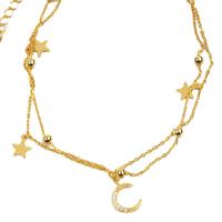 Pulseras para el Tobillo en Aleación de Zinc, con 7cm extender cadena, Luna y estrella, chapado en color dorado, Joyería & ajustable & micro arcilla de zirconia cúbica & para mujer, dorado, longitud:aproximado 19 cm, Vendido por UD