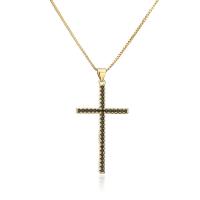 Collier en laiton cubique Zircon Micro Pave, croix, Plaqué or 18K, pavé de micro zircon & pour femme, plus de couleurs à choisir Environ 17.7 pouce, Vendu par PC