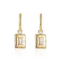 Huggie Hoop Drop Earring, Titanium Steel, 14K gold plated, micro pave cubic zirconia & for woman 