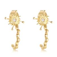 Boucles d'oreilles en acier titane, Plaqué d'or 14K, pavé de micro zircon & pour femme, Or, 18mm, Vendu par PC