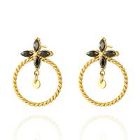 Boucles d'oreilles en acier titane, Plaqué d'or 14K, pavé de micro zircon & pour femme, plus de couleurs à choisir Vendu par paire