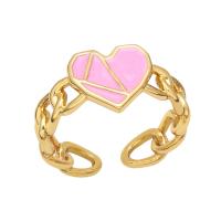 Brass Finger Ring, Heart, high quality gold color plated, for woman & enamel 11mm 