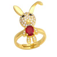 Cubic Zirconia Micro Pave Brass Finger Ring, Rabbit, high quality gold color plated, micro pave cubic zirconia & for woman 27mm 