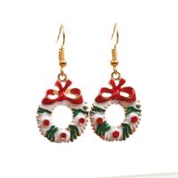 Pendientes de Navidad, aleación de zinc, con Cristal, chapado en color dorado, Joyas de Navidad & diferentes estilos para la opción & para mujer & esmalte & con diamantes de imitación, color mixto, 20x40mm, Vendido por Par