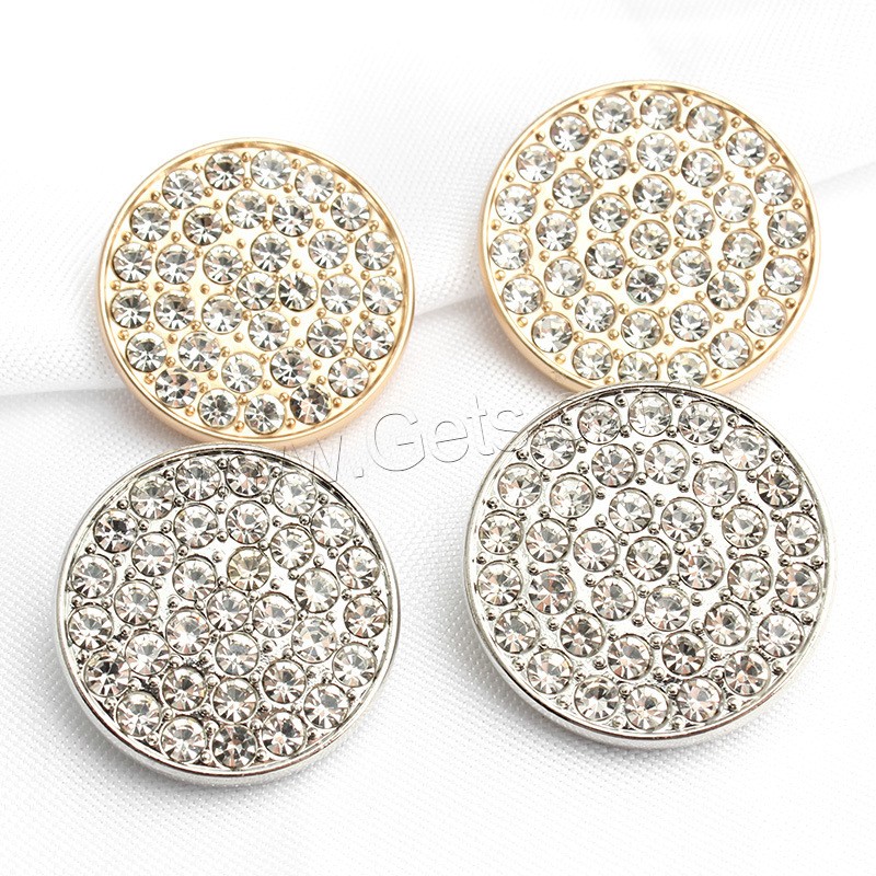 Zinc Alloy Shank Button, Round, plated, DIY & different size for choice & with rhinestone, more colors for choice, Sold By PC