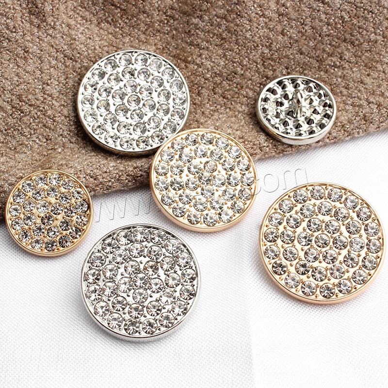 Zinc Alloy Shank Button, Round, plated, DIY & different size for choice & with rhinestone, more colors for choice, Sold By PC