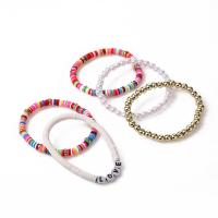 Polymer Clay Bracelets, Zinc Alloy, with ABS Plastic Pearl & Polymer Clay, 5 pieces & fashion jewelry & for woman, multi-colored, 55mm 