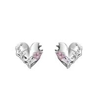 Zinc alliage strass Stud Earring, alliage de zinc, coeur, Placage de couleur argentée, bijoux de mode & pour femme & avec strass, argent Vendu par paire