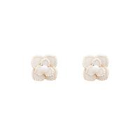 Boucle d'oreille en alliage de zinc en plastique perle, avec perle de plastique, fleur, couleur de haute qualité d'or plaqué, bijoux de mode & pour femme & émail, blanc Vendu par paire