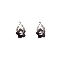 Huggie Hoop Drop Earring, Zinc Alloy, with Acrylic, Flower, high quality silver color plated, fashion jewelry & for woman, black 