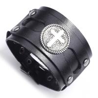 Cowhide Bracelet, with Zinc Alloy, Cross, punk style & for man 