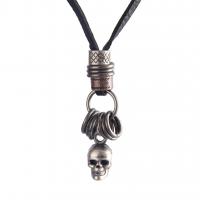 De aleación de zinc hierro Cadena del suéter del collar, con Cuero de vaca, Calavera, chapado, estilo punky & unisexo, más colores para la opción, 45mm, longitud:aproximado 34.6 Inch, Vendido por UD