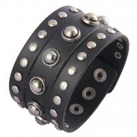 Pulsera de cuero , aleación de zinc, con Cuero de vaca, chapado, con el perno prisionero del remache & estilo punky & unisexo, Negro, 230x43mm, Vendido por UD