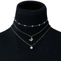 Collar Multi de la capa, aleación de zinc, con Perlas de plástico ABS, con 5cm extender cadena, chapado en color dorado, tres piezas & Joyería & para mujer & con diamantes de imitación, dorado, longitud:45.4 cm, Vendido por Set