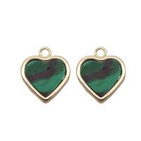 Malachite Pendants, Brass, with Malachite, Heart, 14K gold plated, Unisex, green 