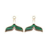 Malachite Pendants, Brass, with Malachite, Mermaid tail, 14K gold plated, Unisex, green 