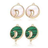 Gemstone Brass Pendants, with Malachite & White Shell, Flat Round, 14K gold plated, DIY & 1/1 loop 