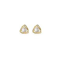 Brass Stud Earring, with Plastic Pearl, Triangle, plated, for woman 9mm 