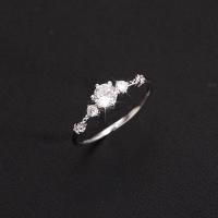 Rhinestone Brass Finger Ring, silver color plated, for woman & with rhinestone, silver color, 17mm 