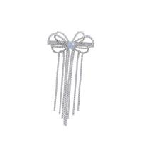 Clips de pico, aleación de zinc, Lazo, chapado en color de plata, Joyería & para mujer & con diamantes de imitación, plateado, 60x120mm, Vendido por UD