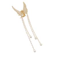 Hair Claw Clips, Zinc Alloy, with Plastic Pearl, Butterfly, gold color plated, fashion jewelry & for woman & with rhinestone, golden 