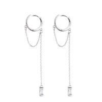 Huggie Hoop Drop Earring, Brass, silver color plated, micro pave cubic zirconia & for woman, silver color 