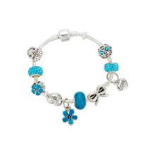 Europeo pulseras de cristal mixto, Cristal de murano, con aleación de zinc, chapado en platina real, diverso tamaño para la opción & para mujer, azul, Vendido por UD