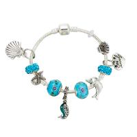 Europeo pulseras de cristal mixto, Cristal de murano, con aleación de zinc, chapado en platina real, diverso tamaño para la opción & para mujer, azul, Vendido por UD