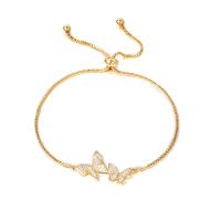 Cubic Zirconia Micro Pave Brass Bracelet, Butterfly, plated, Adjustable & micro pave cubic zirconia Approx 9.84 Inch 