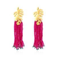 Moda flecos pendientes, aleación de zinc, con Seedbead, hecho a mano, Joyería & para mujer, 130x32mm, Vendido por Par