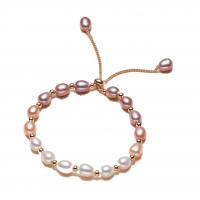 Kultivierten Süßwasser Perle Messing Armband, Natürliche kultivierte Süßwasserperlen, mit Messing, mit Verlängerungskettchen von 4cm, 14 K vergoldet, Natürliche & Modeschmuck & für Frau, 67mmmm, Länge:16 cm, verkauft von Strang