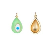 Enamel Brass Pendants, Teardrop, 14K gold plated, Unisex & evil eye pattern 