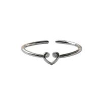 Brass Cuff Finger Ring, Heart, silver color plated, for woman, silver color, 1mm 