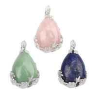 Gemstone Zinc Alloy Pendants, with Gemstone, Teardrop, silver color plated & Unisex 