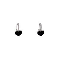 Huggie Hoop Drop Earring, Brass, Heart, platinum color plated, fashion jewelry & micro pave cubic zirconia & for woman & enamel, platinum color 