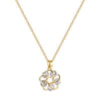 Titanium Steel Jewelry Necklace, with 6cm extender chain, Flower, Vacuum Ion Plating, fashion jewelry & adjustable & micro pave cubic zirconia & for woman, golden Approx 38 cm 