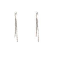 Moda flecos pendientes, aleación de zinc, chapado en plata de alta calidad, Joyería & para mujer, plateado, 4x65mm, Vendido por Par