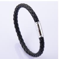 aleación de zinc Pulsera, con Cuero de PU, Recubrimiento iónico al vacío, pulsera trenzada & para hombre, Negro, 210mm, Vendido por UD