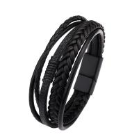 Zinc Alloy Bracelet, with Cowhide, Vacuum Ion Plating, multilayer & braided bracelet & for man 220mm 