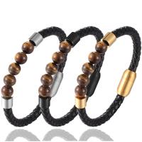 Cuero de PU Pulsera, con Piedra natural & acero inoxidable 304, Recubrimiento iónico al vacío, pulsera trenzada & para hombre, más colores para la opción, 210mm, Vendido por UD