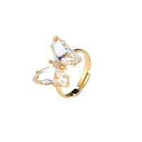 Cubic Zirconia Micro Pave Brass Finger Ring, Butterfly, 18K gold plated, Adjustable & for woman & with cubic zirconia 